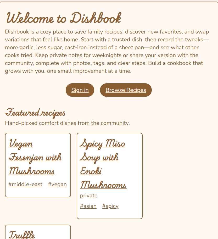 Dishbook screenshot